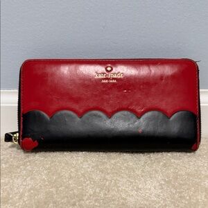 Kate Spade has Red and Black Scalloped Zip Wallet